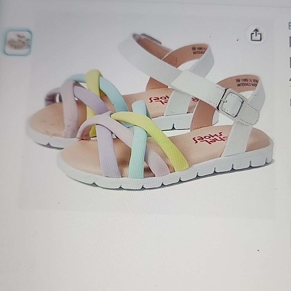 NWOT Rachel Shoes Colorful strappy open toe white faux leather sandals size 9